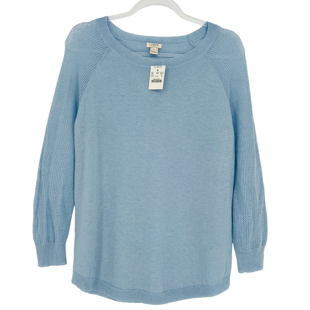 J.Crew Sweater Women S Blue Merino Wool Blend Mesh Sleeve Casual Preppy